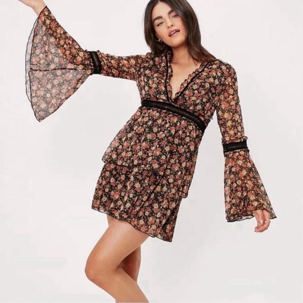 Nasty Gal Black and Pink Floral Long Sleeve Dress - Picture 4 of 11